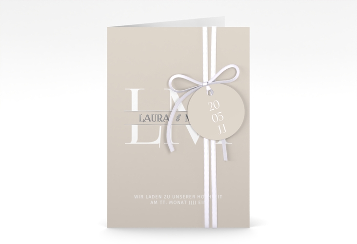 Einladungskarte Hochzeit Monogramm A6 Klappkarte hoch silber