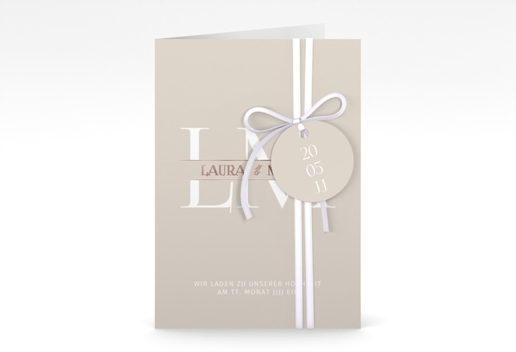 Einladungskarte Hochzeit Monogramm A6 Klappkarte hoch rosegold