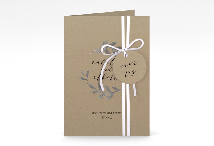 Einladungskarte Hochzeit Naturelove A6 Klappkarte hoch silber
