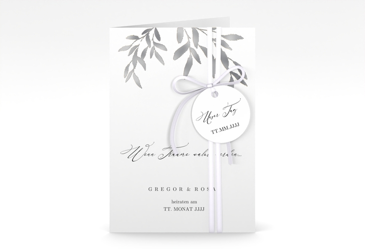Einladungskarte Hochzeit Demure A6 Klappkarte hoch silber