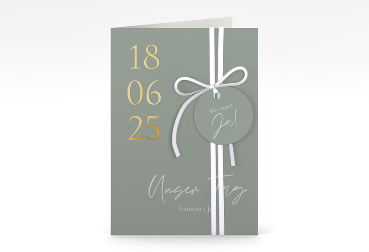 Einladungskarte Hochzeit Day A6 Klappkarte hoch gold mit Datum im minimalistischen Design