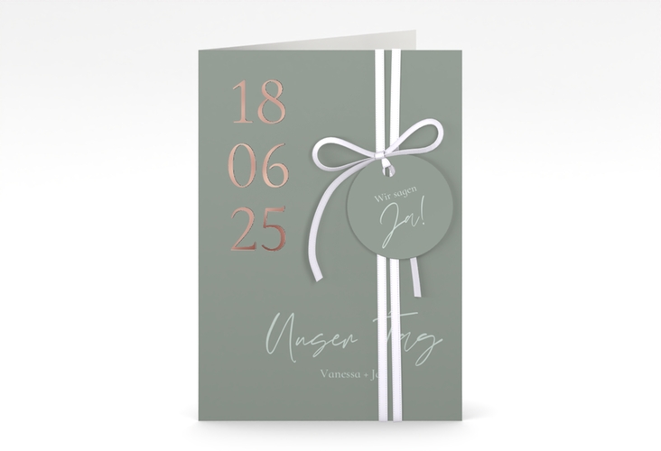 Einladungskarte Hochzeit Day A6 Klappkarte hoch rosegold mit Datum im minimalistischen Design