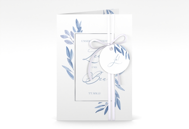 Einladungskarte Hochzeit Classicblue A6 Klappkarte hoch silber