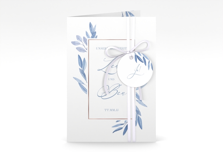 Einladungskarte Hochzeit Classicblue A6 Klappkarte hoch rosegold