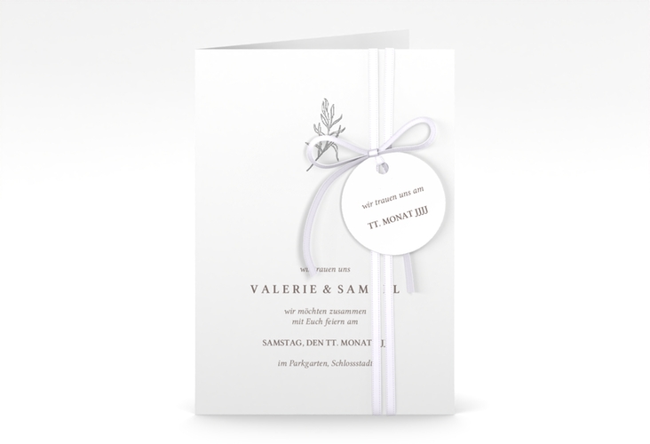 Einladungskarte Hochzeit Ivy A6 Klappkarte hoch silber minimalistisch mit kleiner botanischer Illustration