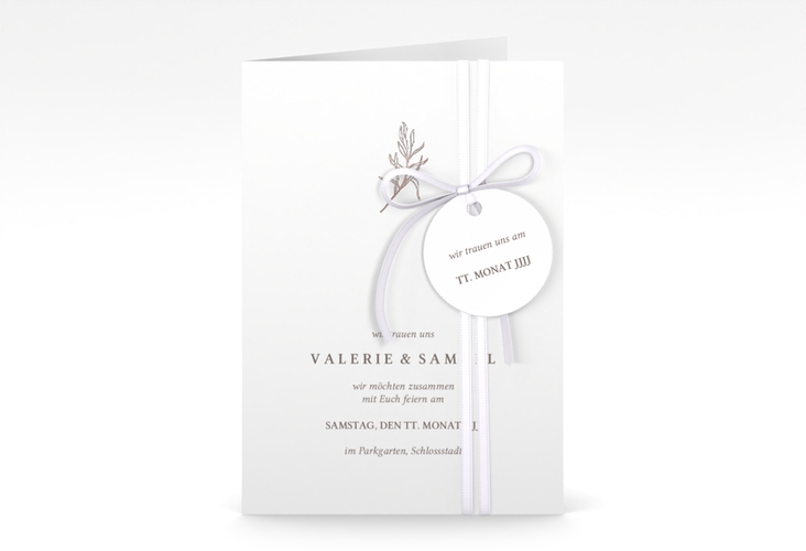 Einladungskarte Hochzeit Ivy A6 Klappkarte hoch rosegold minimalistisch mit kleiner botanischer Illustration
