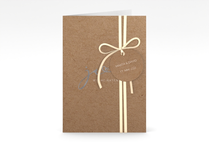 Hochzeitseinladung Jawort A6 Klappkarte hoch silber modern minimalistisch mit veredelter Aufschrift