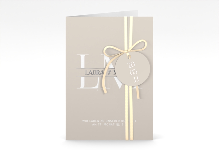 Einladungskarte Hochzeit Monogramm A6 Klappkarte hoch silber