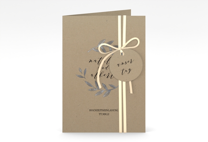 Einladungskarte Hochzeit Naturelove A6 Klappkarte hoch silber