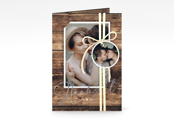 Einladungskarte Hochzeit Rustic A6 Klappkarte hoch silber