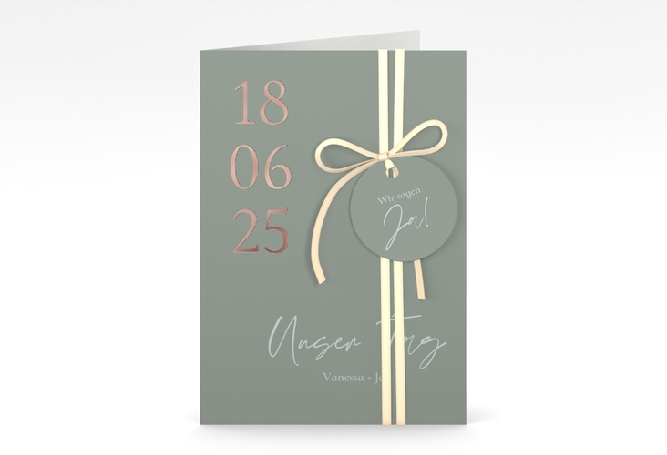 Einladungskarte Hochzeit Day A6 Klappkarte hoch rosegold mit Datum im minimalistischen Design
