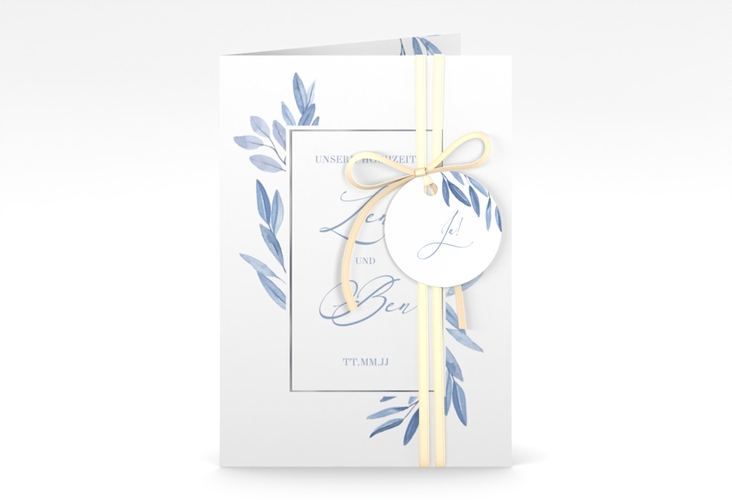 Einladungskarte Hochzeit Classicblue A6 Klappkarte hoch silber