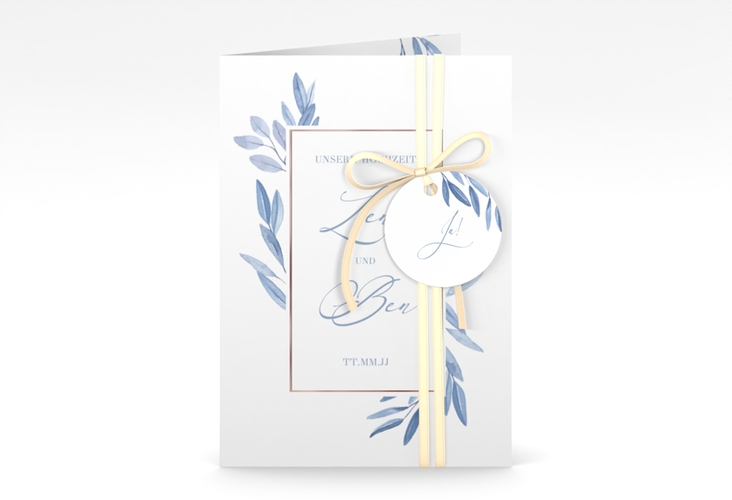 Einladungskarte Hochzeit Classicblue A6 Klappkarte hoch rosegold