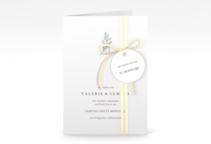 Einladungskarte Hochzeit Ivy A6 Klappkarte hoch silber minimalistisch mit kleiner botanischer Illustration