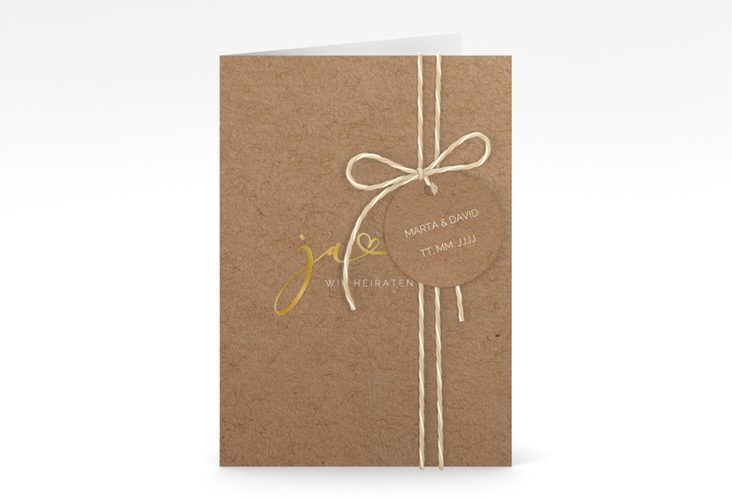 Hochzeitseinladung Jawort A6 Klappkarte hoch gold modern minimalistisch mit veredelter Aufschrift