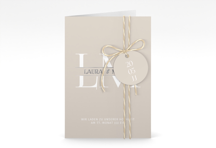 Einladungskarte Hochzeit Monogramm A6 Klappkarte hoch silber