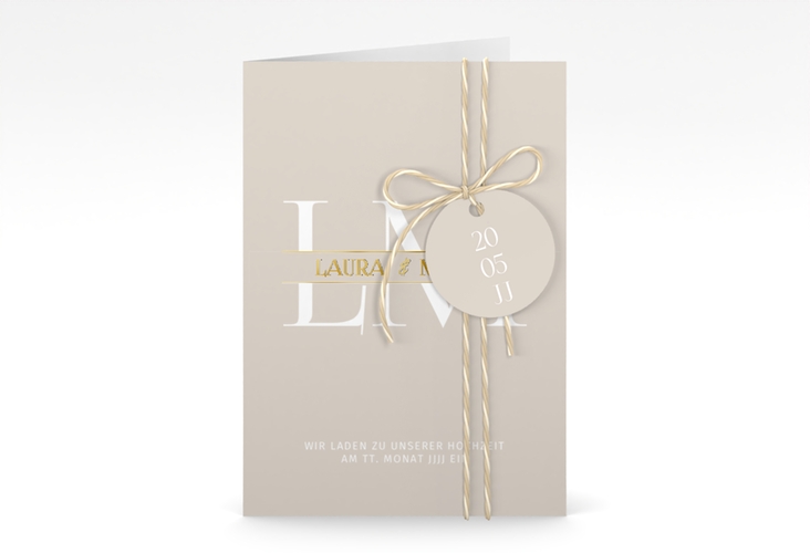 Einladungskarte Hochzeit Monogramm A6 Klappkarte hoch gold