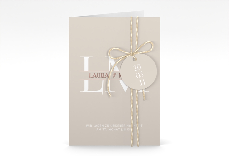 Einladungskarte Hochzeit Monogramm A6 Klappkarte hoch rosegold