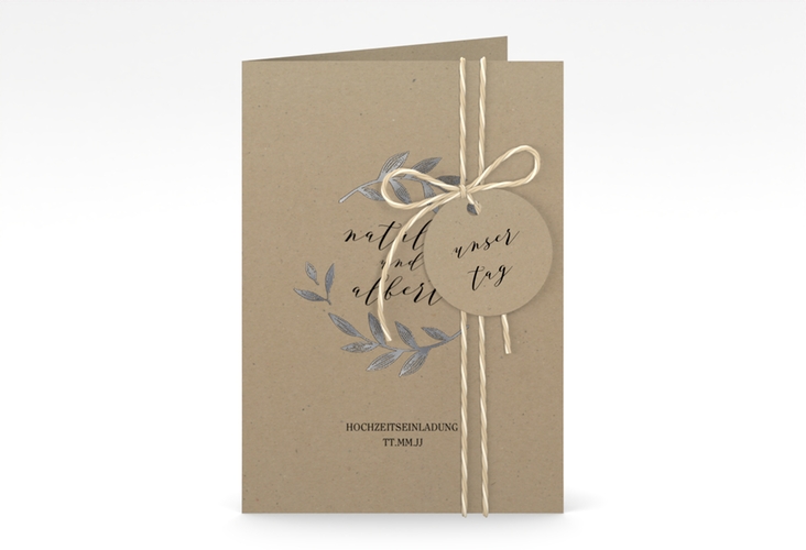 Einladungskarte Hochzeit Naturelove A6 Klappkarte hoch silber