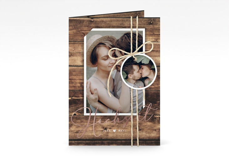 Einladungskarte Hochzeit Rustic A6 Klappkarte hoch rosegold