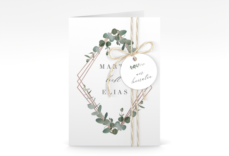Einladungskarte Hochzeit Eukalyptus A6 Klappkarte hoch rosegold
