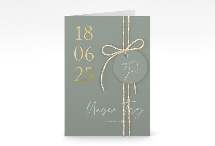 Einladungskarte Hochzeit Day A6 Klappkarte hoch gold mit Datum im minimalistischen Design