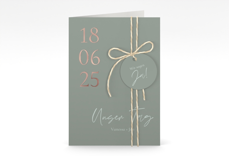 Einladungskarte Hochzeit Day A6 Klappkarte hoch rosegold mit Datum im minimalistischen Design