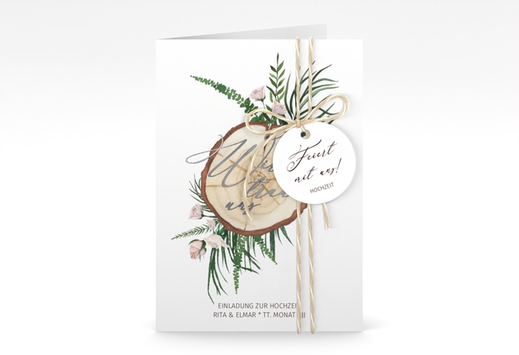 Einladungskarte Hochzeit Woodland A6 Klappkarte hoch silber