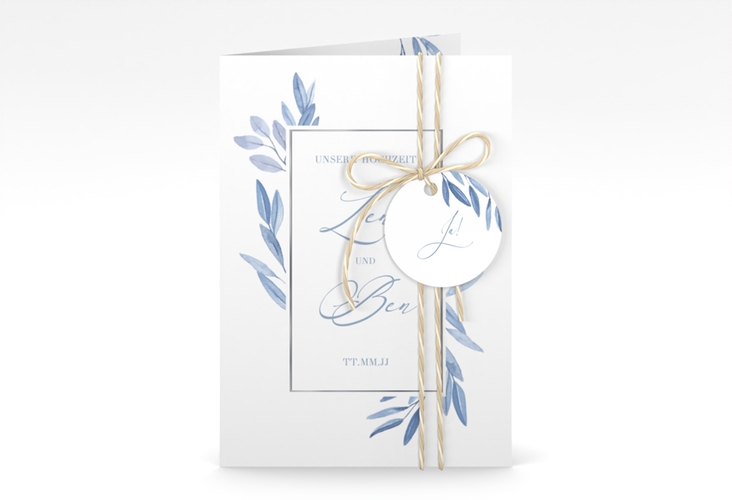 Einladungskarte Hochzeit Classicblue A6 Klappkarte hoch silber
