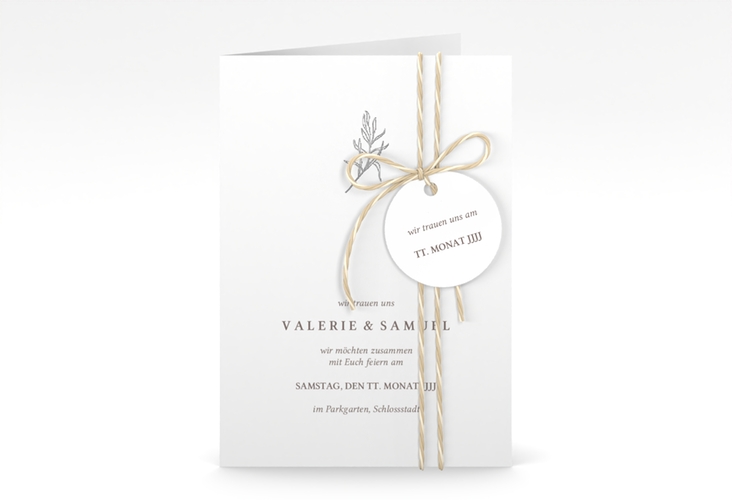 Einladungskarte Hochzeit Ivy A6 Klappkarte hoch silber minimalistisch mit kleiner botanischer Illustration