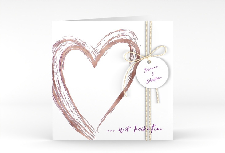 Hochzeitseinladung Liebe quadr. Klappkarte lila rosegold