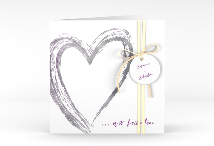 Hochzeitseinladung Liebe quadr. Klappkarte lila silber
