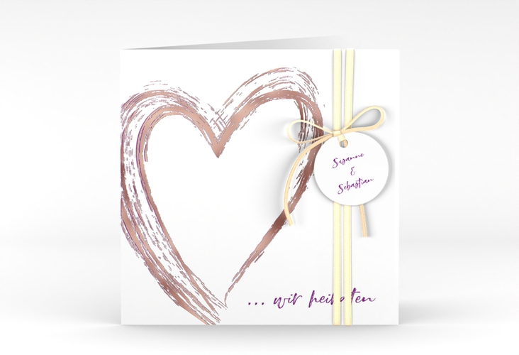 Hochzeitseinladung Liebe quadr. Klappkarte lila rosegold