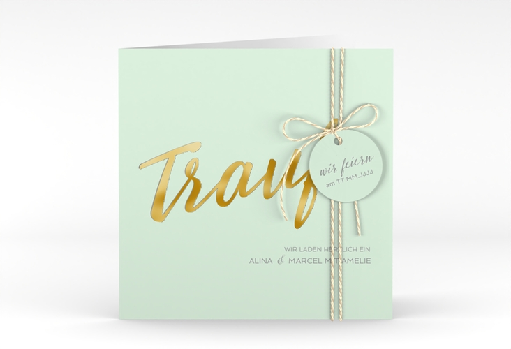 Hochzeitseinladung Traufe quadr. Klappkarte mint gold