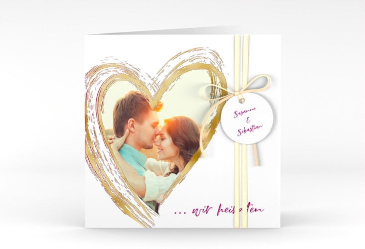 Hochzeitseinladung Liebe quadr. Klappkarte pink gold