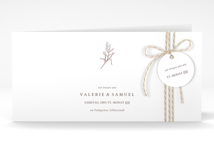 Hochzeitseinladung Ivy lange Klappkarte quer rosegold minimalistisch mit kleiner botanischer Illustration