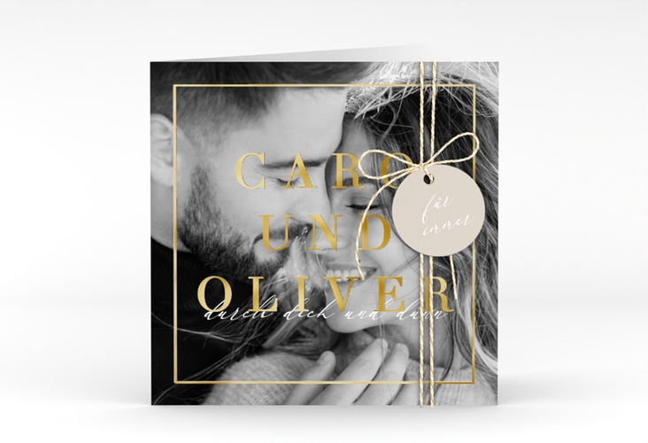 Hochzeitseinladung Moment quadr. Klappkarte beige gold