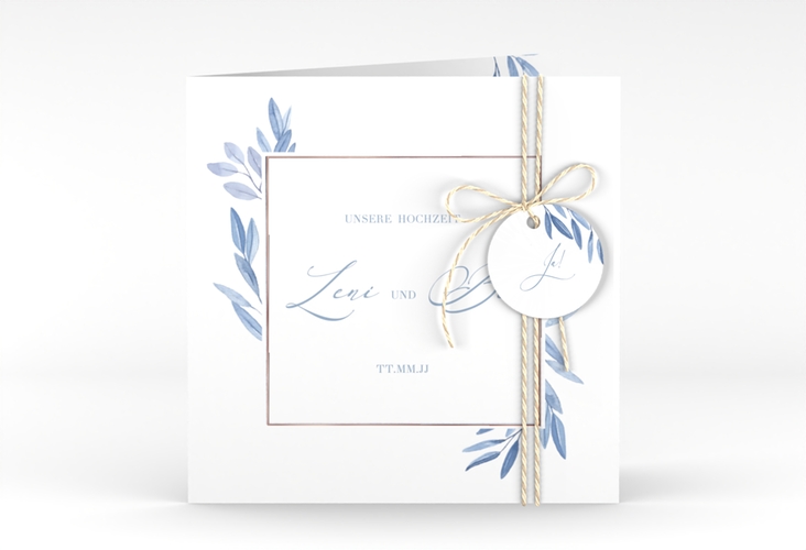 Hochzeitseinladung Classicblue quadr. Klappkarte weiss rosegold