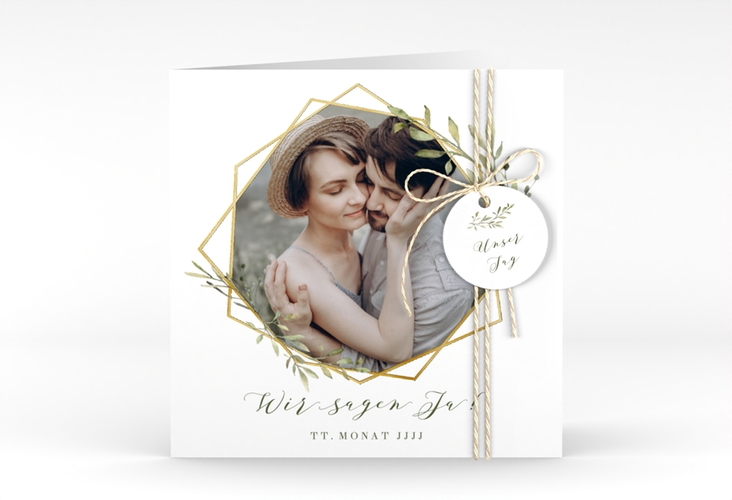 Hochzeitseinladung Acacia quadr. Klappkarte weiss gold