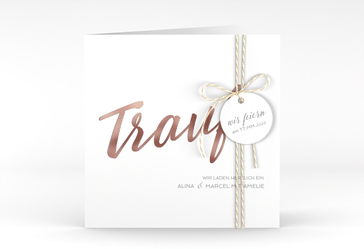Hochzeitseinladung Traufe quadr. Klappkarte weiss rosegold