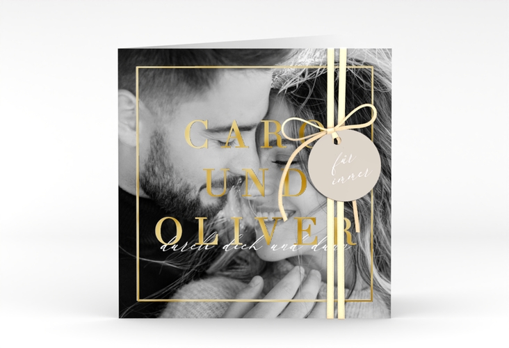 Hochzeitseinladung Moment quadr. Klappkarte beige gold