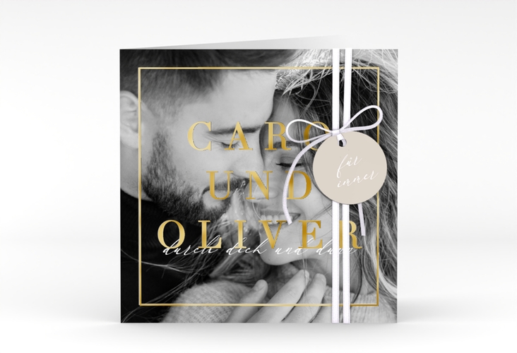 Hochzeitseinladung Moment quadr. Klappkarte beige gold