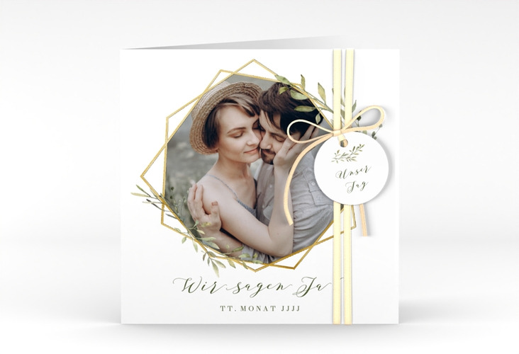 Hochzeitseinladung Acacia quadr. Klappkarte weiss gold