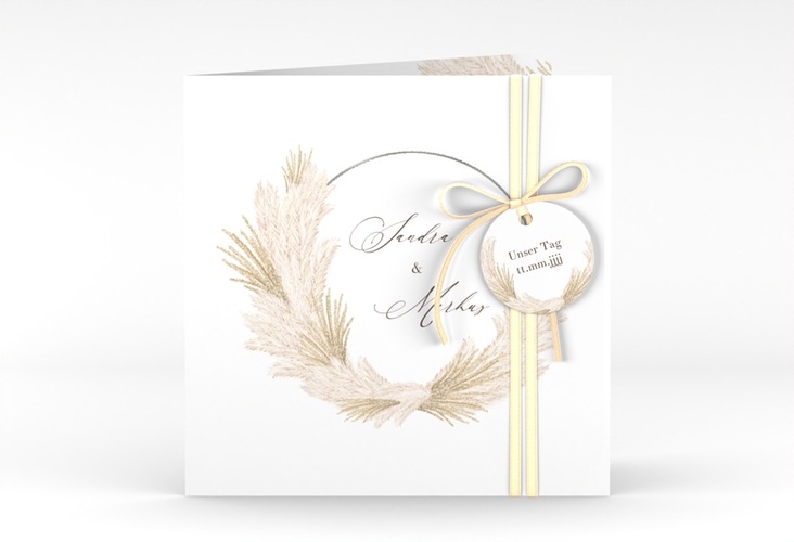 Hochzeitseinladung Pumila quadr. Klappkarte weiss silber