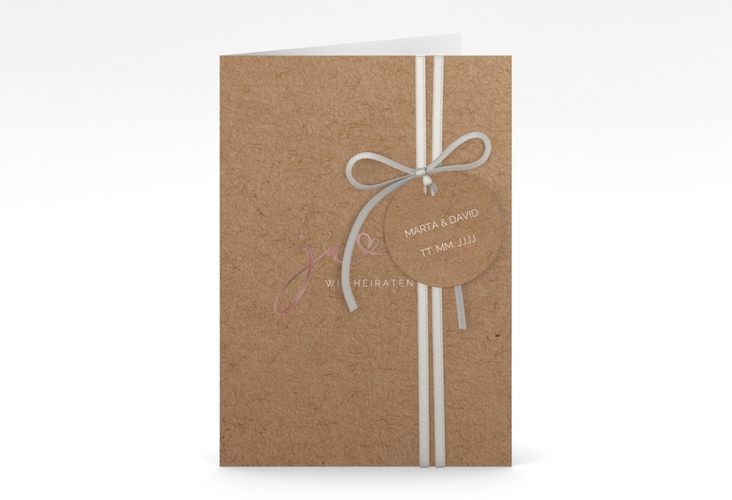 Hochzeitseinladung Jawort A6 Klappkarte hoch rosegold modern minimalistisch mit veredelter Aufschrift