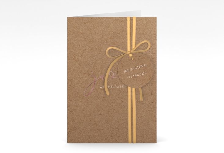 Hochzeitseinladung Jawort A6 Klappkarte hoch rosegold modern minimalistisch mit veredelter Aufschrift