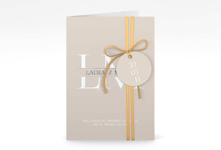 Einladungskarte Hochzeit Monogramm A6 Klappkarte hoch silber