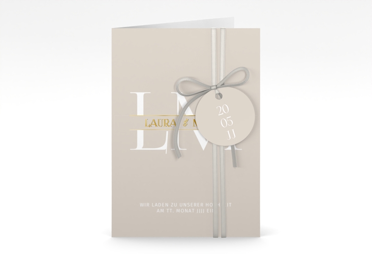 Einladungskarte Hochzeit Monogramm A6 Klappkarte hoch gold