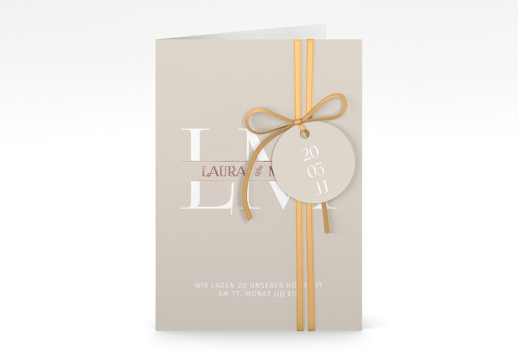 Einladungskarte Hochzeit Monogramm A6 Klappkarte hoch rosegold