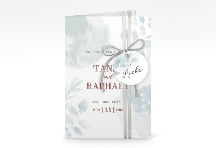 Einladungskarte Hochzeit Blätterdruck A6 Klappkarte hoch rosegold